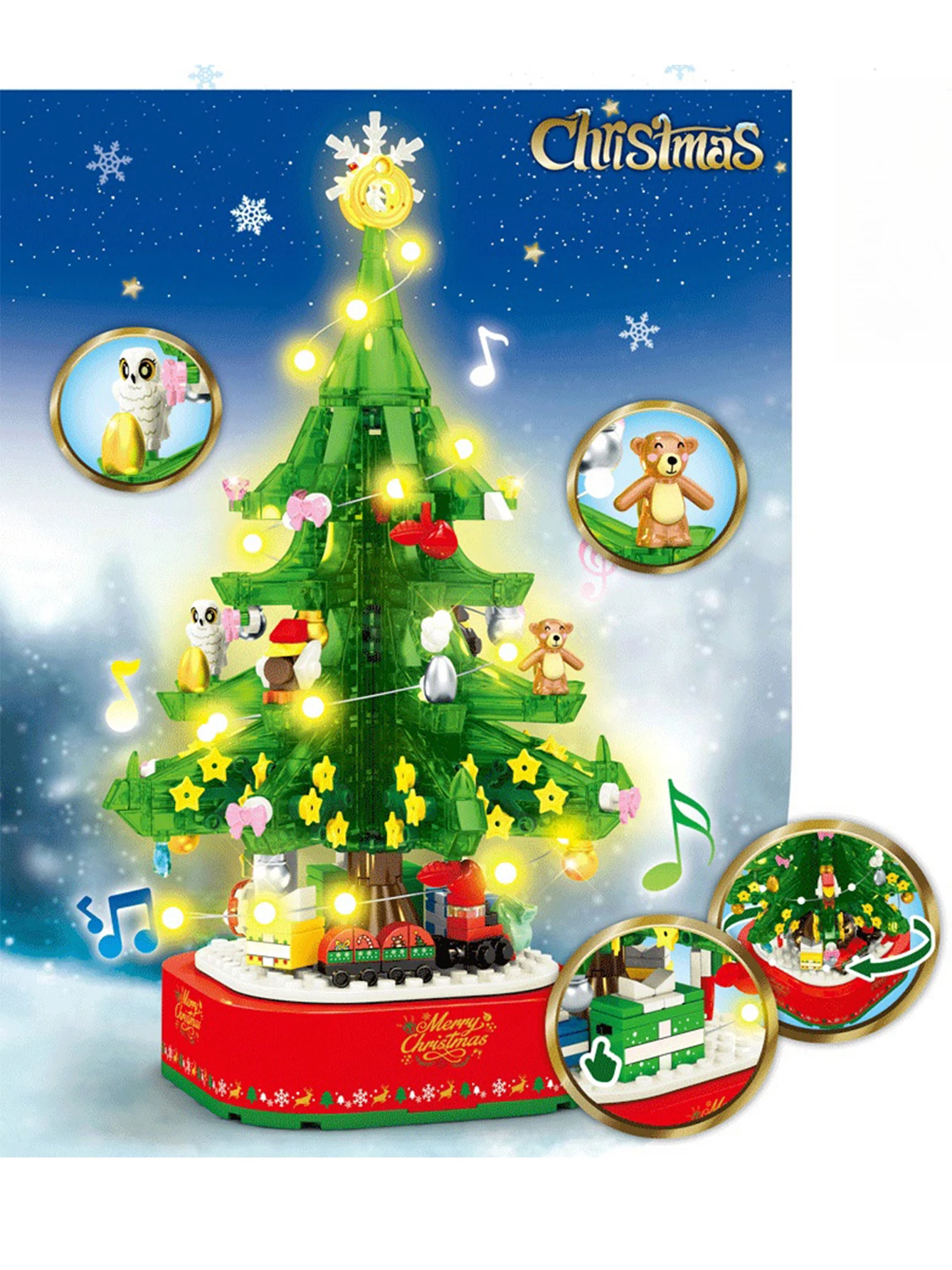 Christmas Tree Building Blocks Music Box, Festive atmosphere sense，Christmas Tree Gift Toys for Boys Girls Adults, Perfect Choic