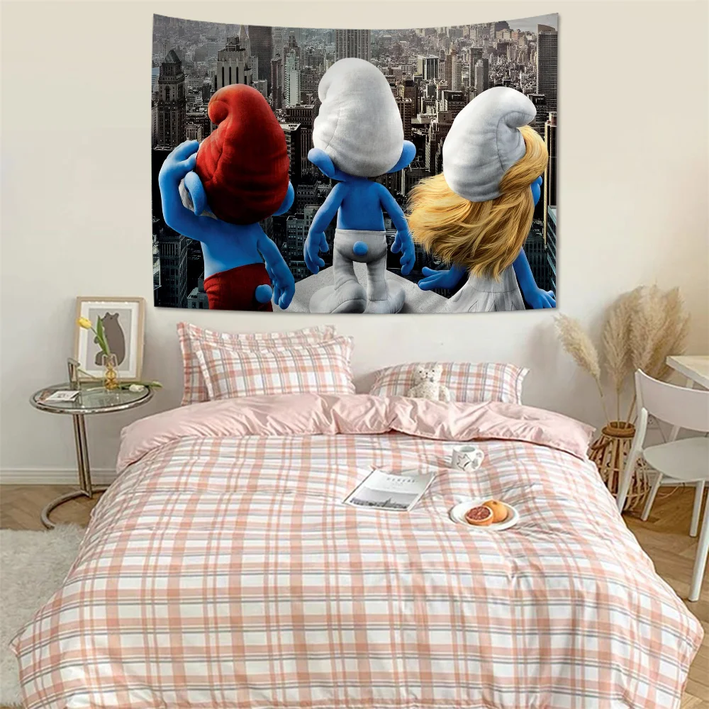 Cartoon S_Smurfs Colorful Tapestry Wall Hanging Hippie Flower Wall Carpets Dorm Decor Japanese Tapestry