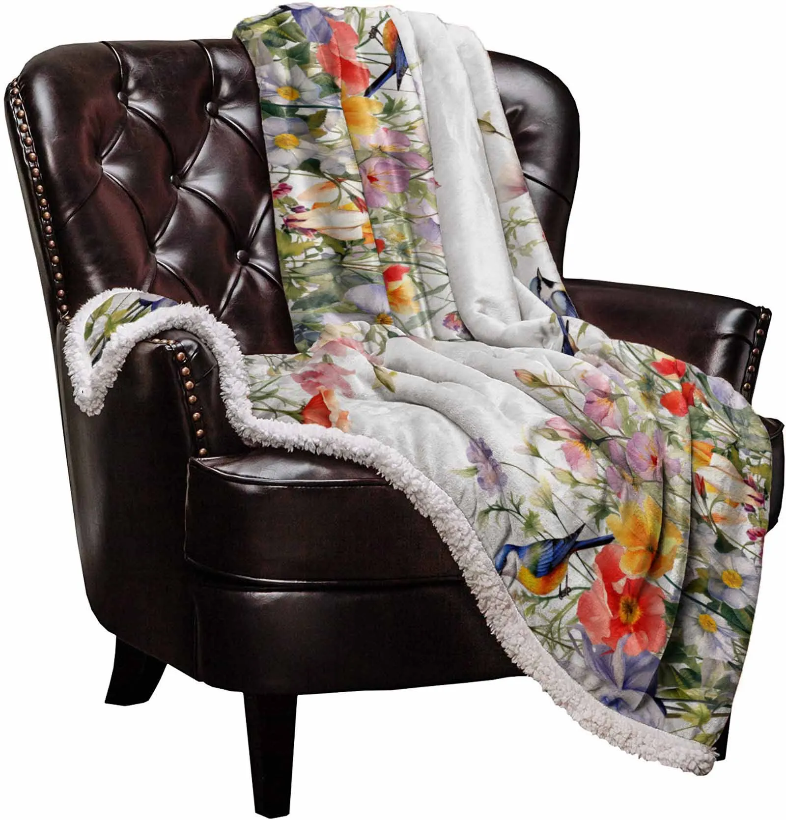 Flower Watercolor Bird Cashmere Blanket Warm Winter Soft Throw Blankets for Beds Sofa Wool Blanket Bedspread