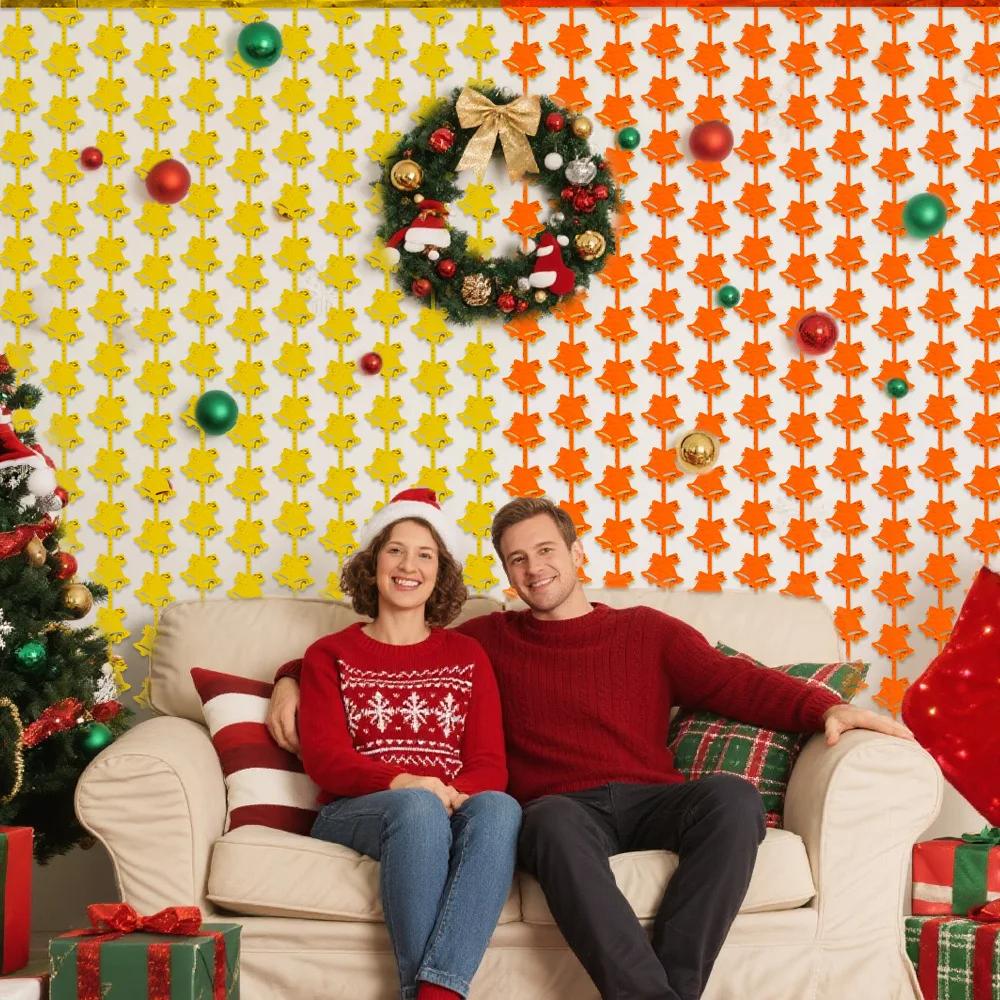 خلفية عيد الميلاد وستارة الباب - ستائر بهرج جرس جلجل متألقة - ديكور مهدب أحمر/فضي/أخضر