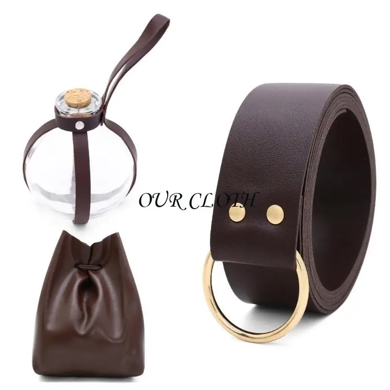 Średniowieczne skórzane torba ze skórzaną torbą w talii boczne pakiet z korek miksturą butelkę Medieval skórzana torba