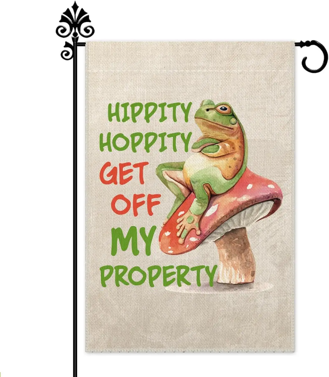 Hafhue Hippity Hoppity Get Off My Property Welcome Garden Flag, Funny Frog Outdoor Farmhouse Decoration 12x18 Inch Waterproo jjp