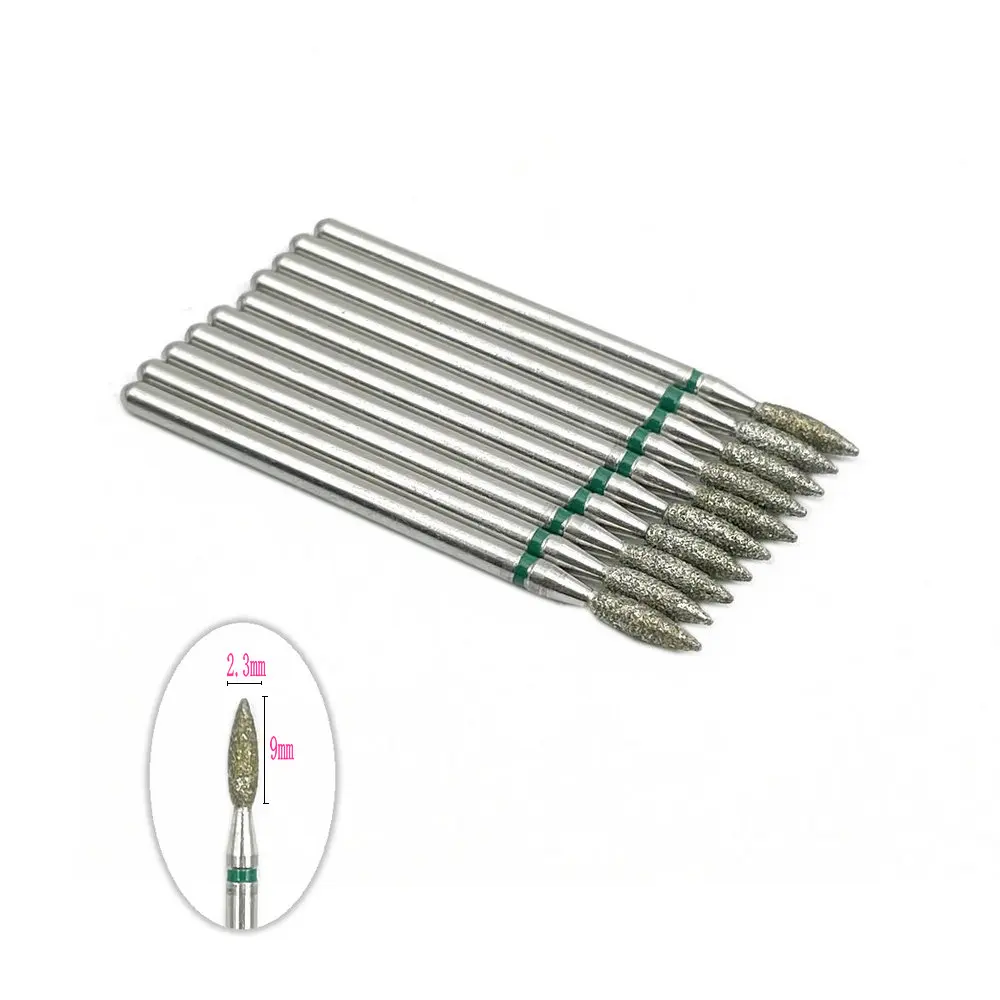 10pcs Coarse Green 2.35mm Dental Diamond Grinding Bur Drill Dental Straight Handpiece Polishing Burs Nail Drill Bits