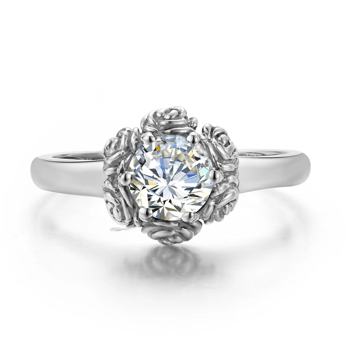 14K White Gold Color Rose Flower Rings Moissanite Diamond Band Ring for Woman Sterling Silver Original Certified Fine Jewelry