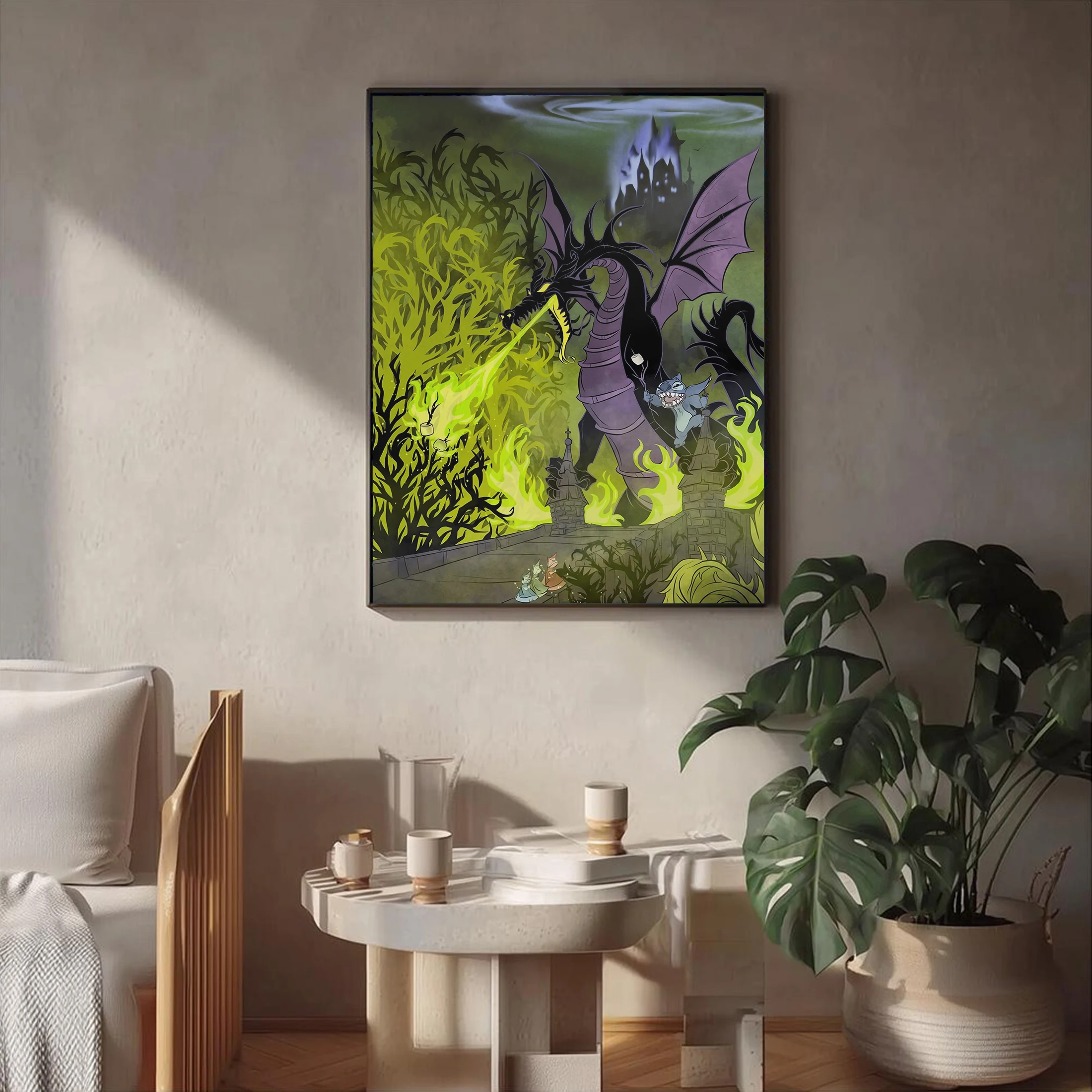 ملصق قماشي متقاطع من Sleeping Beauty and Lilo & Stitch، طباعة فنية تتميز بالغرز والتنين، هدية فنية لمحبي ديزني، ديكور منزلي #2