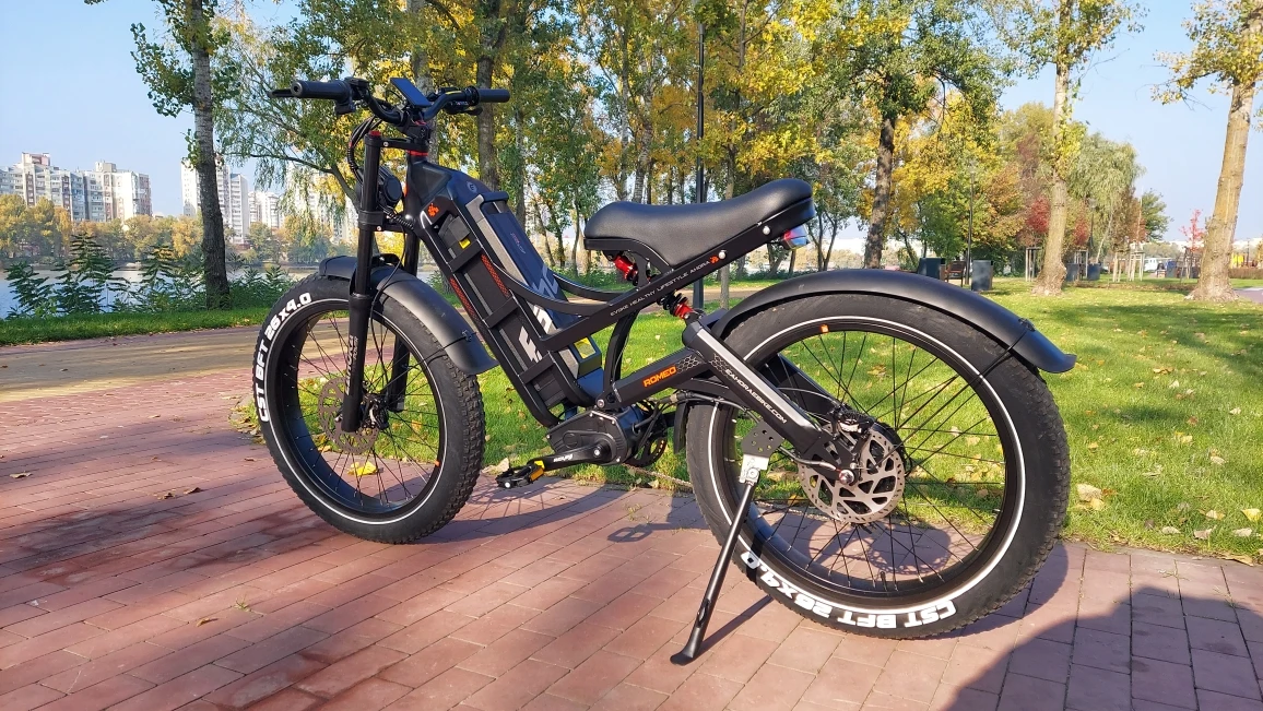 JYF Upgraded 48V 60Ah lithium battery 250W 26x4 inch tires, hydraulic disc brakes, dual suspension APP control mountain electric view 4
