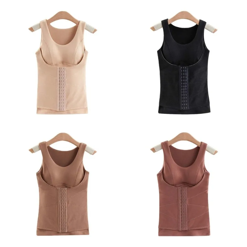 Kaos Dalam Termal Pelangsing Tanpa Lengan dengan Cup Berbusa Pakaian Dalam Termal Atasan Pendek Tank Velvet Fleece