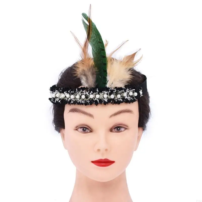 72xe 1920s แถบคาดศีรษะ Flapper, แถบคาดศีรษะไข่มุกขนนกวินเทจ, เครื่องประดับผม 20s สำหรับ Gatsby Prom, งานแต่งงาน, งานรื่นเริง,