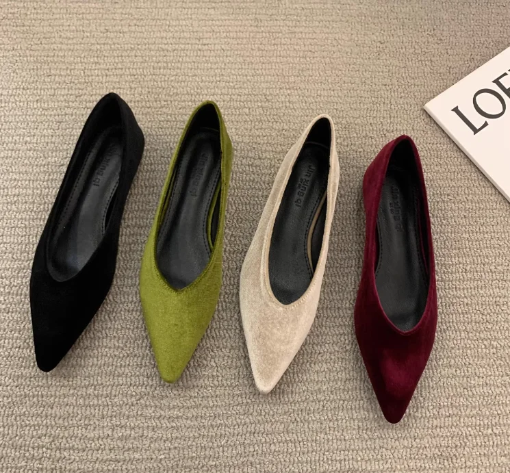 Women Flat Elegant Fashion Women Flat Fashion Casual Shoes Loafers Ladies velvet-faced Pointed Toe Flats Shoes Zapatos De Mujer