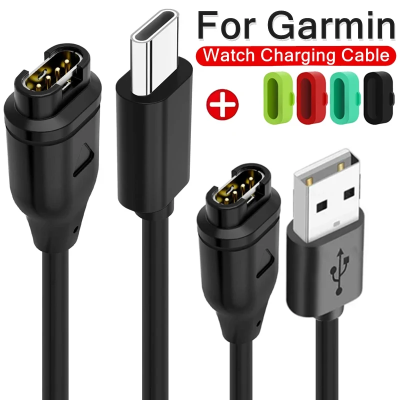 كابل شحن USB C للغارمين Fenix 8 7 5X 6S Pro Type C سلك شاحن سريع لـ Garmin Fenix سدادات الغبار ملحقات الساعة الذكية