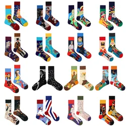 1Pair 2025 Man Women Socks Original AB Tide Socks Medium High Tube Colorful Flowers Fruits Candy Cake Cotton Socks Unisex