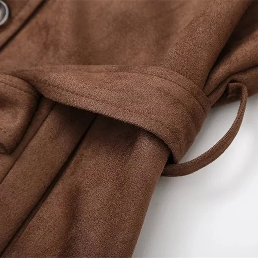 

Элегантная верхняя одежда, двубортное пальто, весенне-осенняя одежда, дизайн с длинными рукавами, полиэфирная ткань, легкая эластичность для повседневной носки