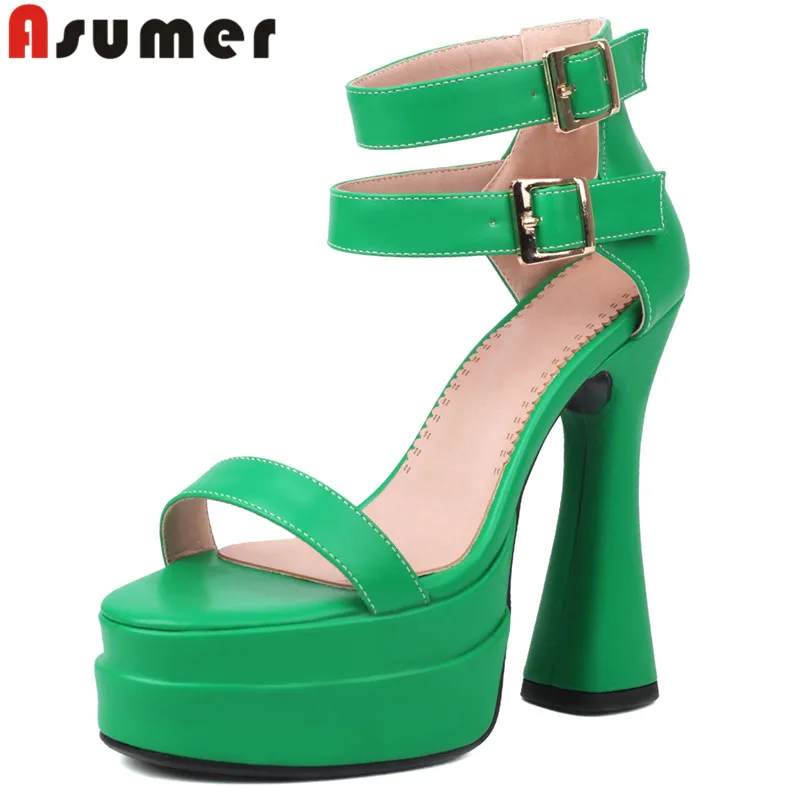 

ASUMER 2023 Size 34-44 New Elegant Microfiber Shoes Thick High Heels Platform Sandals Buckle Ladies Party Shoes