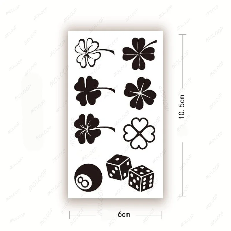 Clover Dice Billiards Temporary Tattoo Sticker Waterproof Women Men Adults Fake Body Art New Design 10.5X6cm Kids Hand Tatoo