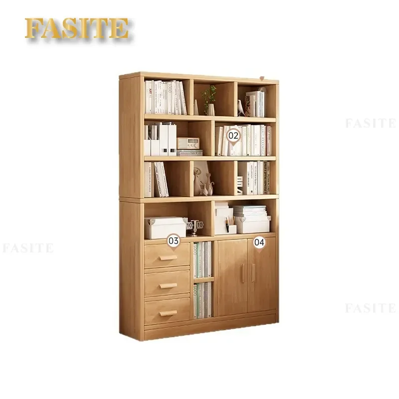 For Solid Wood Bookcase Integrated Floor to Ceiling Shelf Living Room Display Cabinet Simple Side Storage Locker Household