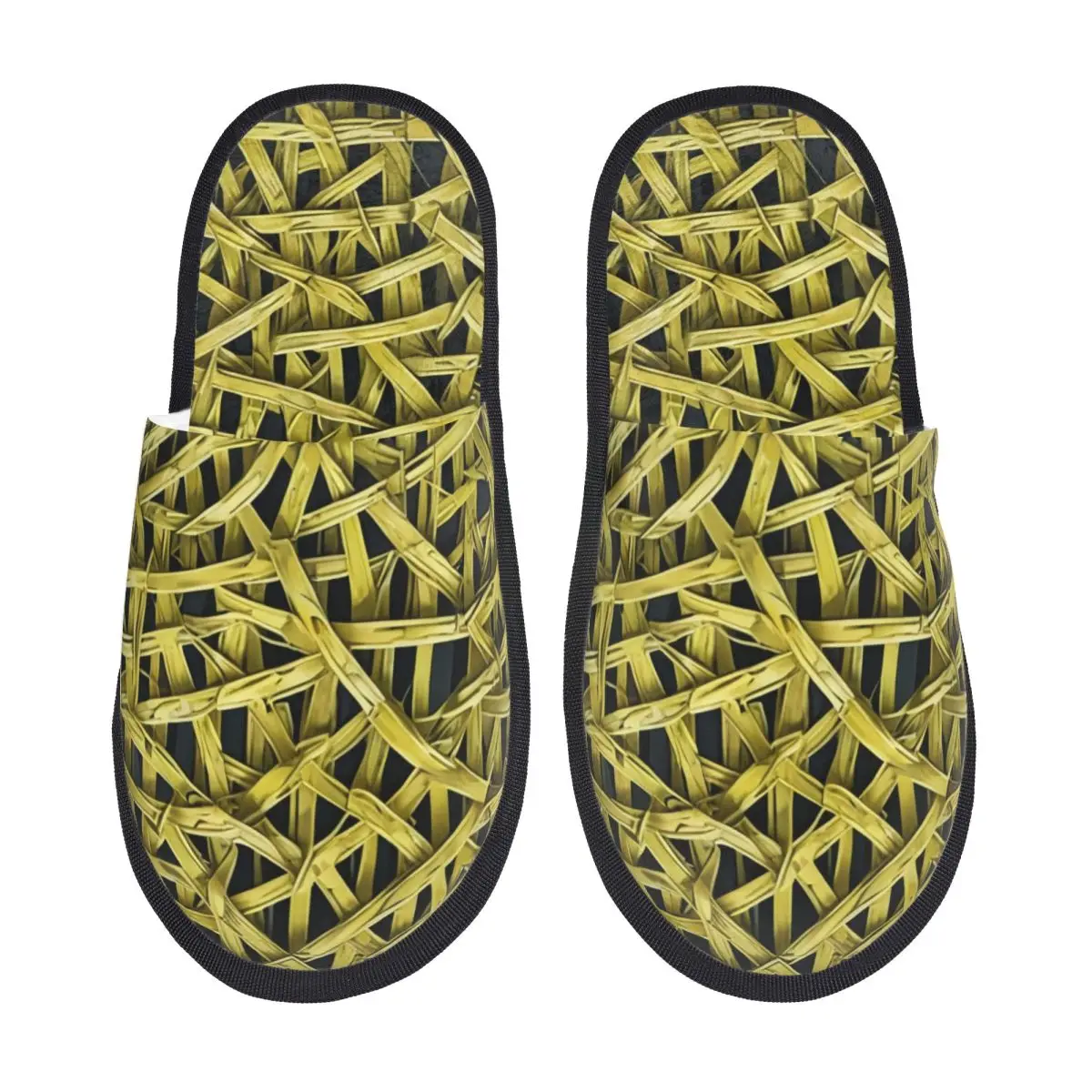 

Custom Yellow Wicker Weave Pattern House Slippers Women Soft Memory Foam Slip On Hotel Slipper Shoes