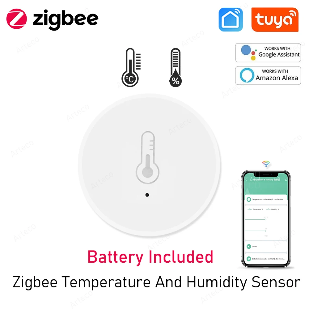 Tuya-Zigbee 3.0 Sensor de Temperatura e Umidade, Monitor Remoto, Por Smart Life APP, Alimentado por Bateria, Funciona com Alexa, Google Home