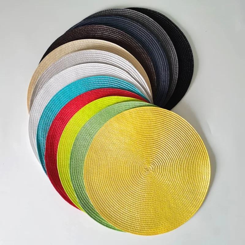 

38cm Round Woven Placemats Waterproof Dining Table Mat Non-Slip Napkin Disc Bowl Pads Drink Cup Coasters Kitchen Decoration