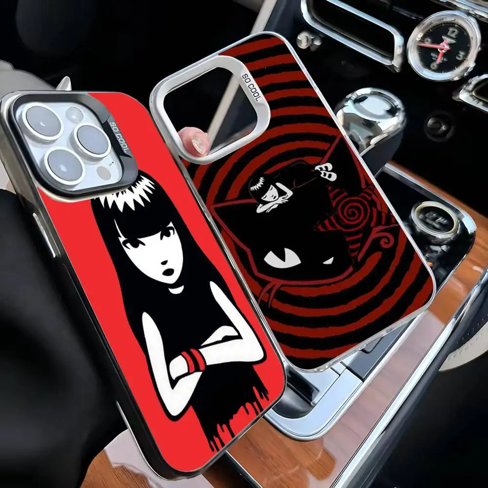 

Comics E-Emily The Strange Phone Case For iPhone17,16,15,14,13,12,11 Plus,Pro Max Black Matte Shockproof Cover