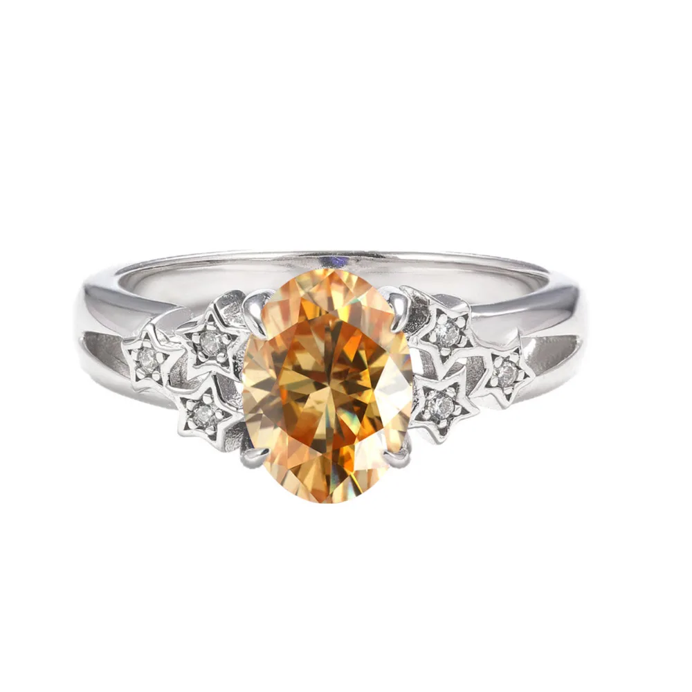 

BR Moissanite Ring S925 Silver 1.5 Carat Starry Sky Blue Oval Egg-Shaped Moissanite Ring