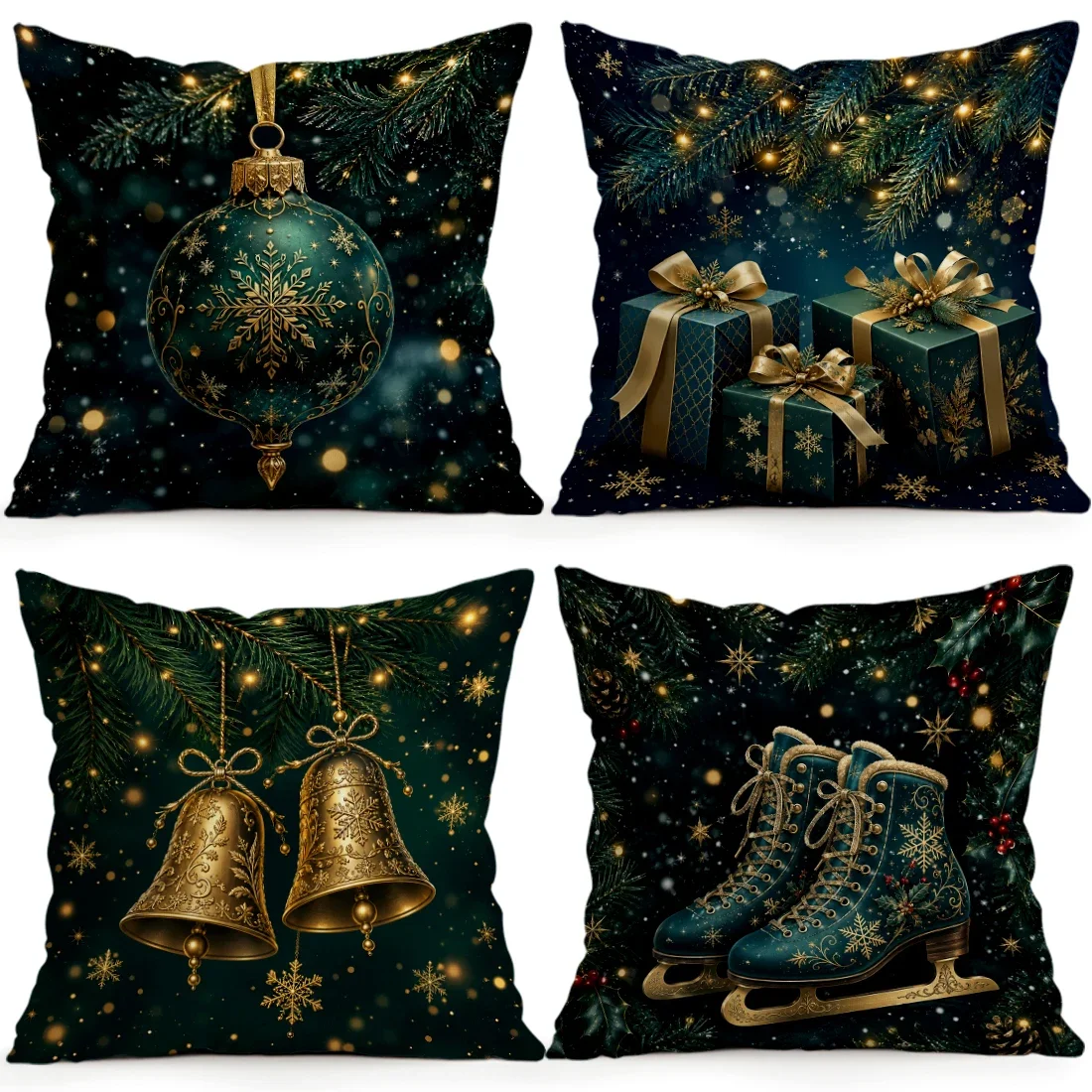 Christmas-themed Gold Accessories Cushions Pillowcase Polyester Cushion Cover Throw Pillow Pillowcover Home Car Sofa Decor