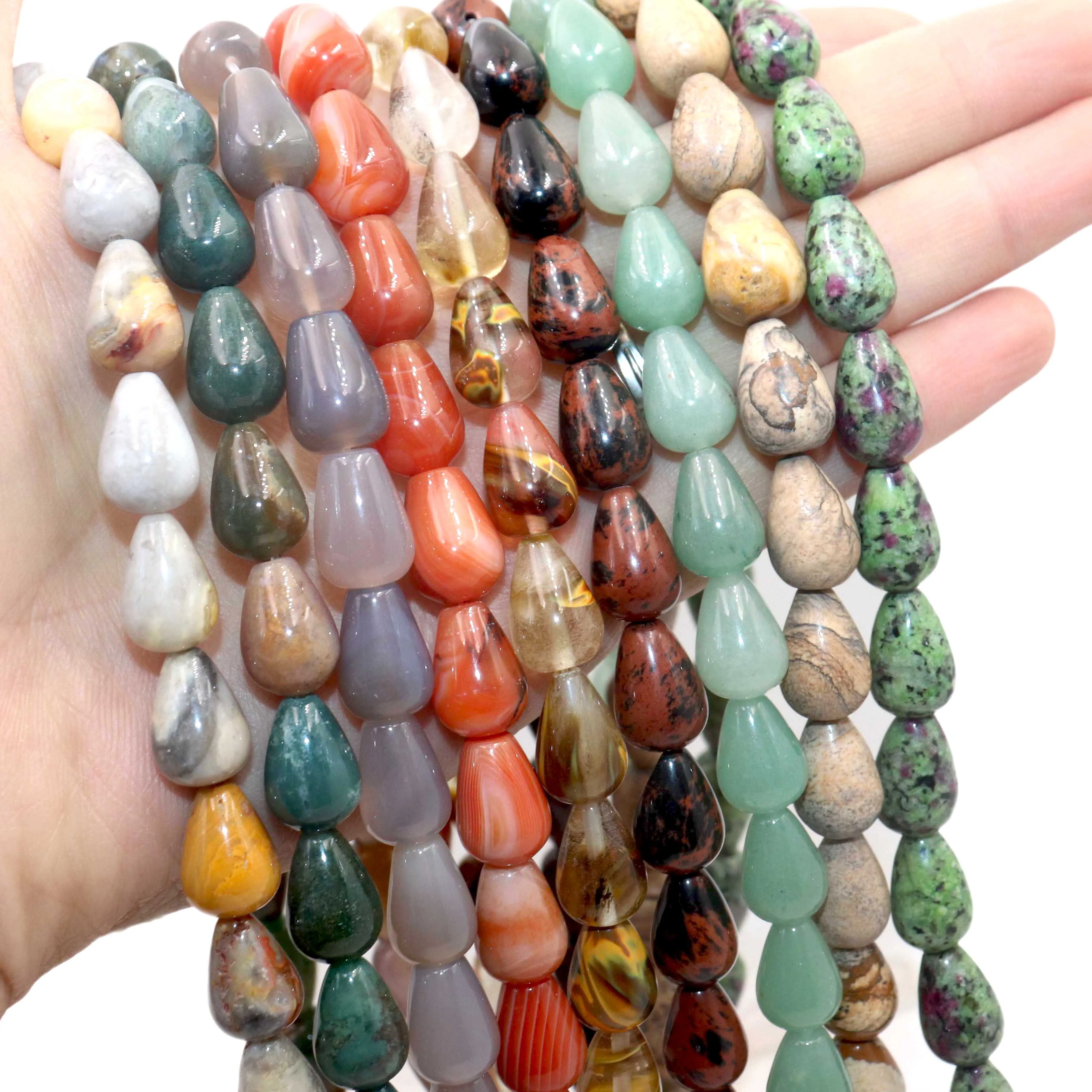 6 8 10MM Natural Stone Water Drop Turquoises Agates Quartz Jades Loose Spacer Beads For Jewelry Making DIY Bracelet Accessories