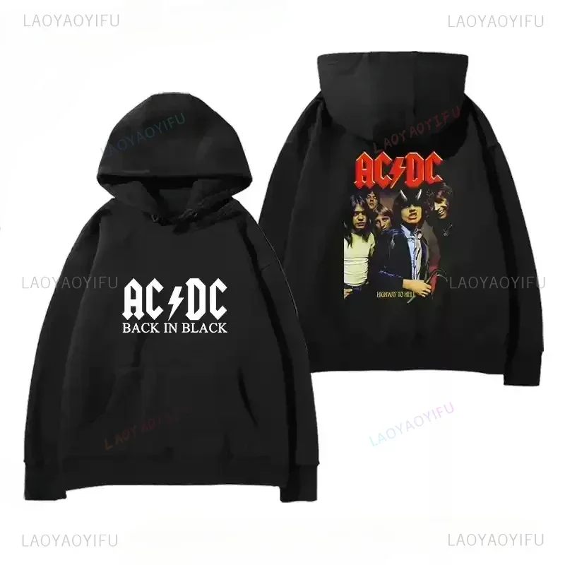 2025 Popular New Style ACDC Band Hooded Hoodie for Unisex Metal Rock Retro Printed Tops Fashion Drop Shoulder Sweatshirt Shirt