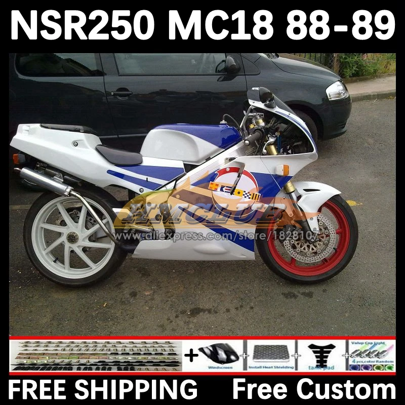 Body For HONDA NSR 250 R MC18 PGM2 white blue NSR 250R NS250 NSR250R 88 89 93No.87 MC16 NSR250 R RR NSR250RR 1988 1989 Fairing