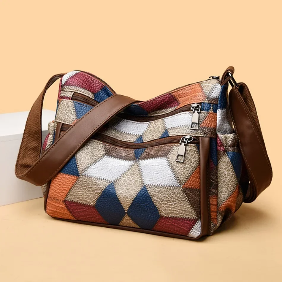 Miękkie skórzane damskie torby na ramię Crossbody dla kobiet 2024 Casual torebki damskie moda styl patchworku kobieca torba listonoszka