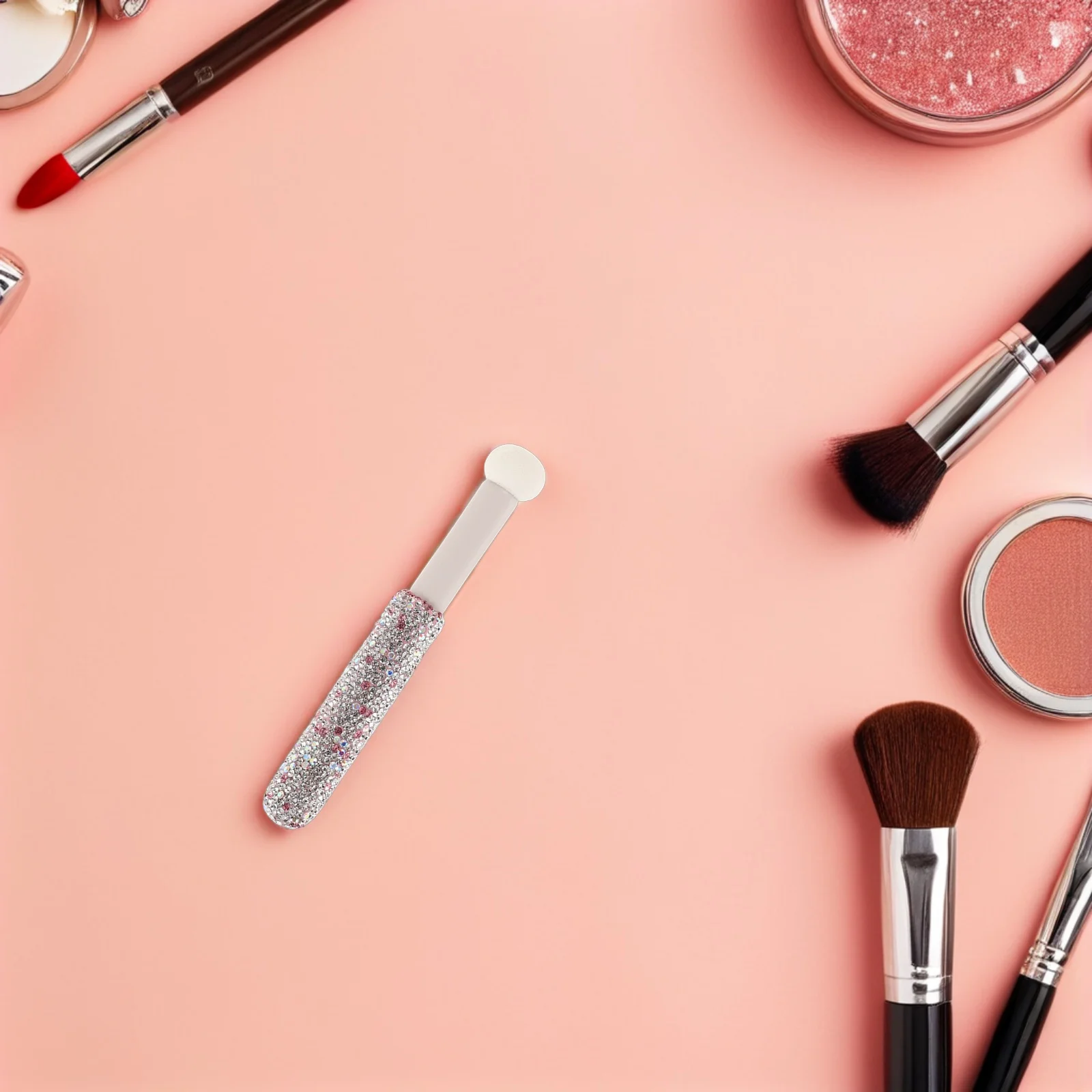 Brocha de maquillaje con mango de diamantes de imitación, esponja para corrector en polvo, herramienta de belleza de mezcla portátil, aplicador de esponja para base