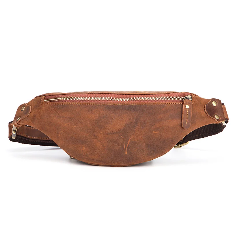 Men Crazy Horse Real Leather Waist Bag Men's Vintage Genuine Fanny Pack Male Belt Hip Phone Pouch