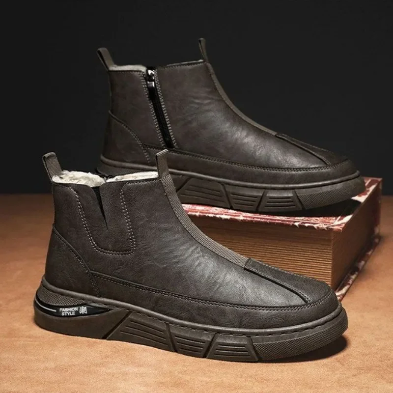 Ankle Men's Snow Boots Zip Up Booties Male Winter Shoes Anti Slip Warm Cold Proof Brands Fleece Work New in Fashion Cotton Shoe image 4