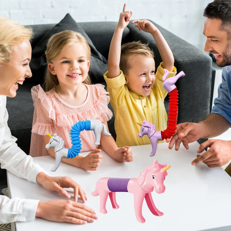 Cartoon Animal Pop Tubes Sensory Fine Motor Skills Training Unicorn Giraffe Toddler Kids Learning Fidget Toys Unique Adult Gifts