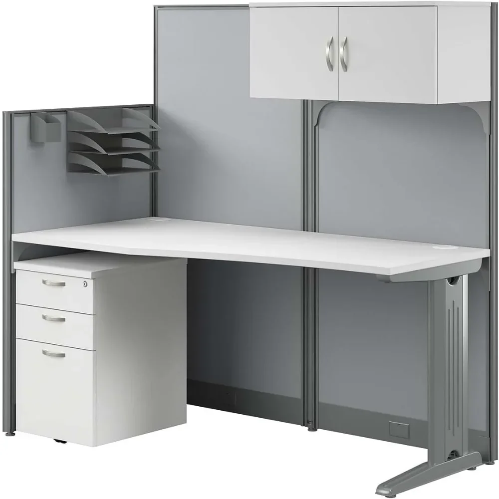 Cubicle Desk with Storage, Drawers, and Organizers | Modern Computer Table Set with Privacy Panels for