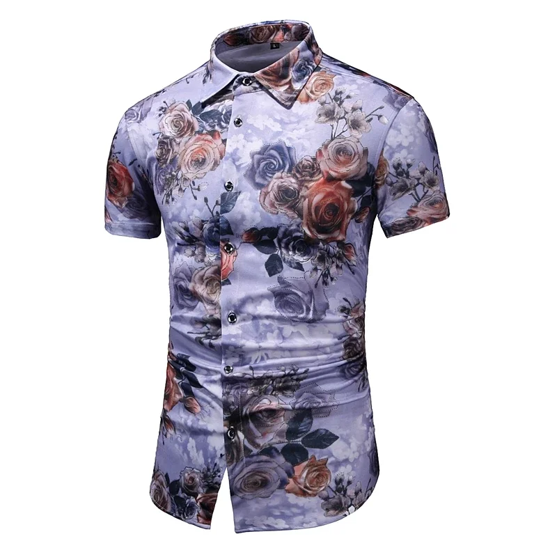 

Men's Casual Trend Versatile, Simple and Handsome Shirt, Summer Short Sleeved Printed Elastic Silk Golf Shirt Top