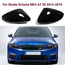 Tapas de espejo retrovisor lateral de coche, cubierta negra brillante para Skoda Octavia Mk3 A7 5E 2014 2015 2016 2017 2018 2019 para VW T-ROC 2017-2019