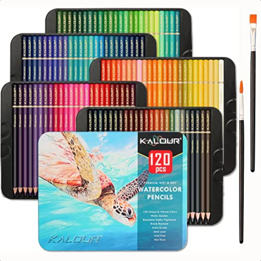 

Profional Watercolor Pencils Set of 120 Colors with Two Brush Numbered and Lightfastn Watersoluble Colored Pencils for Adult Co