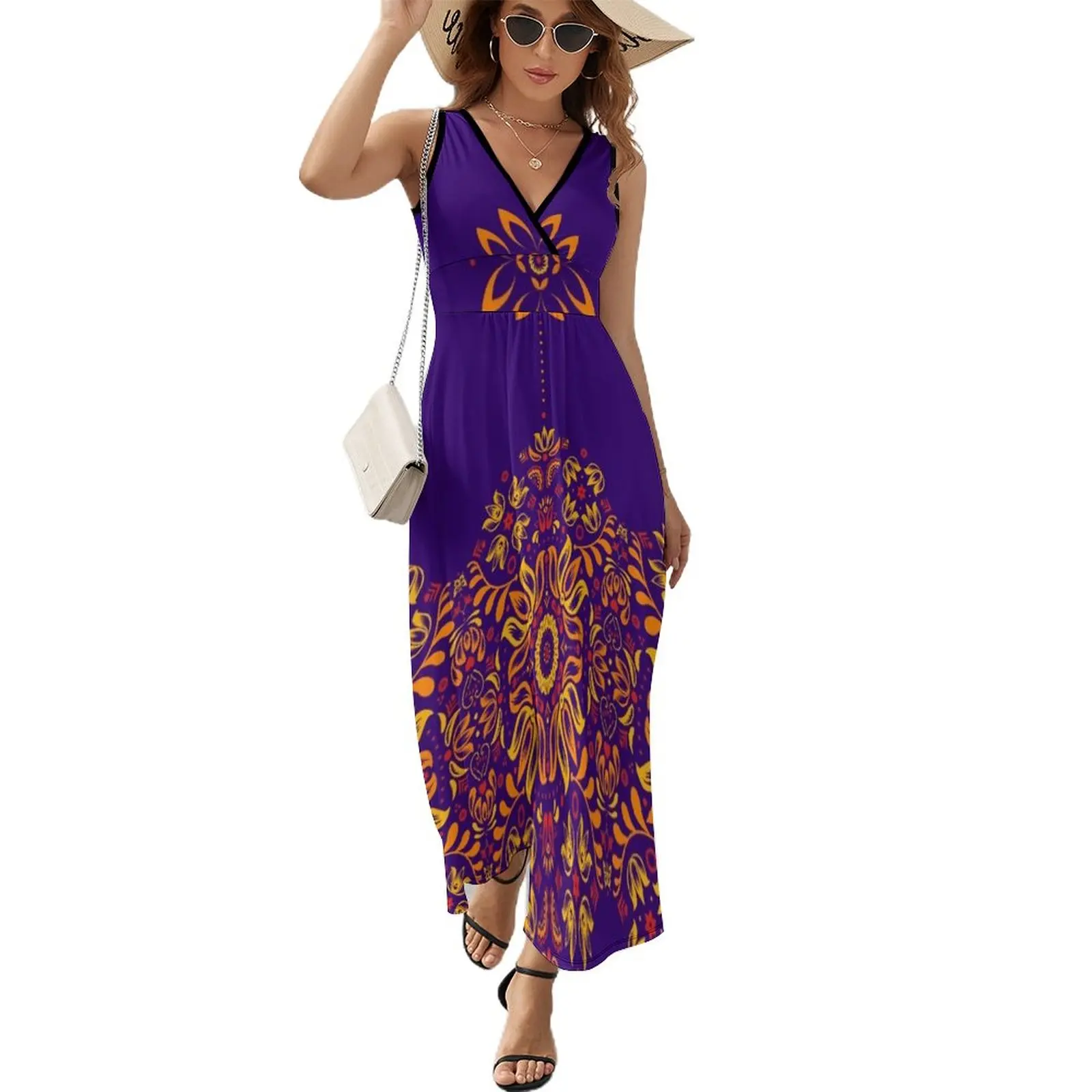 

Fiery Floral Folk Pattern Sleeveless Dress Woman clothing dresses for womens 2024 summer dress women 2024