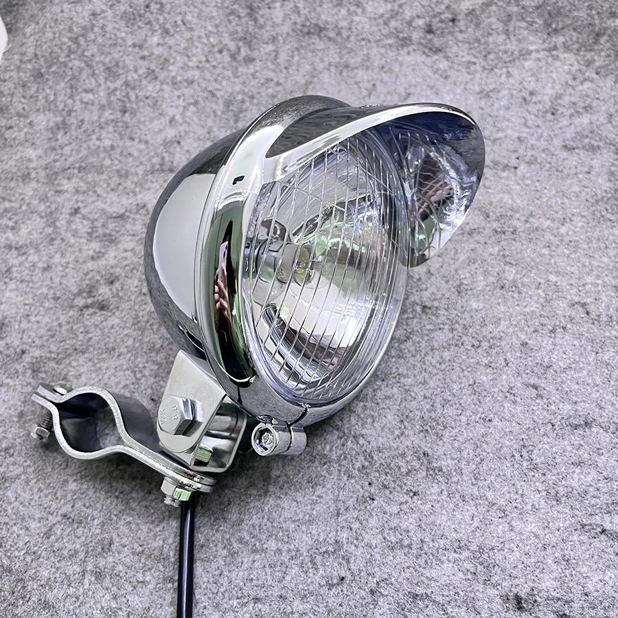 1 Set Chrome Motorcycle Headlight Spot Fog Lamp With Roll Cage Guard Bar Tube Bracket Clamp For Benelli Ducati Cafe Racer