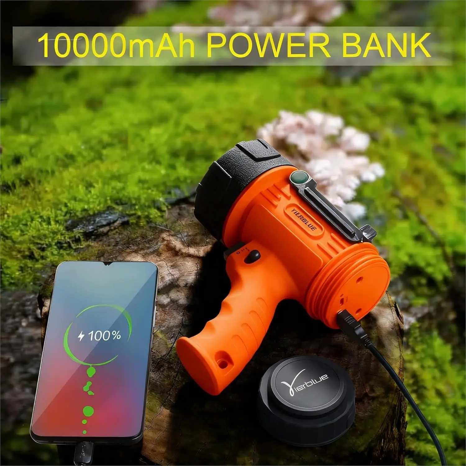 Rechargeable Spotlight, 200,000 Lumens LED Flashlight, IP67 Waterproof for Boating Camping Hunting