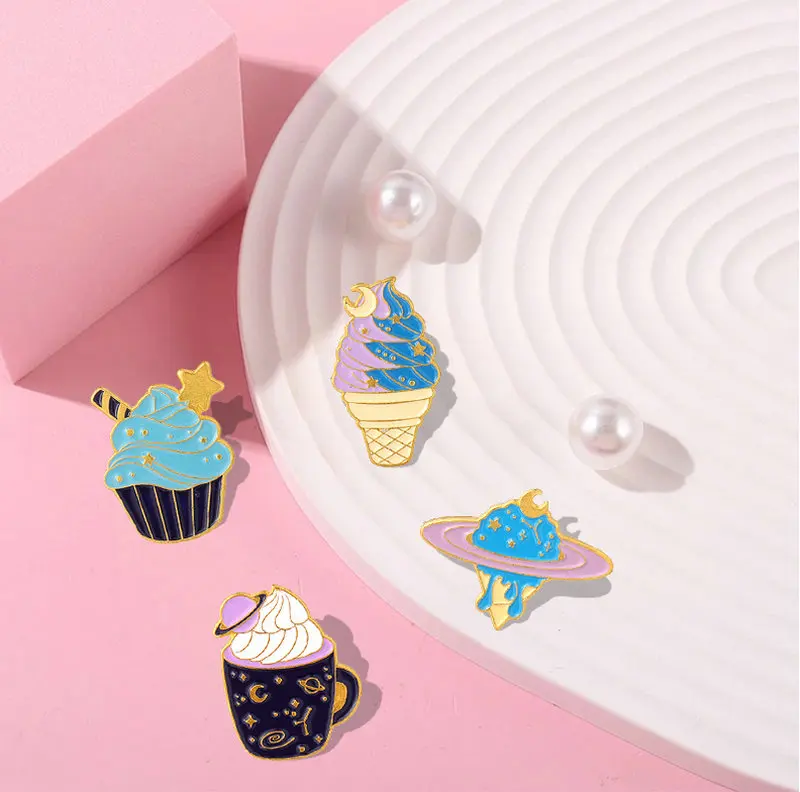 Enamel Pin Custom Cupcake Dessert Brooches Badges for Bag Clothes Cartoon Playful Universe Jewelry Gift for Kid Planet Ice Cream