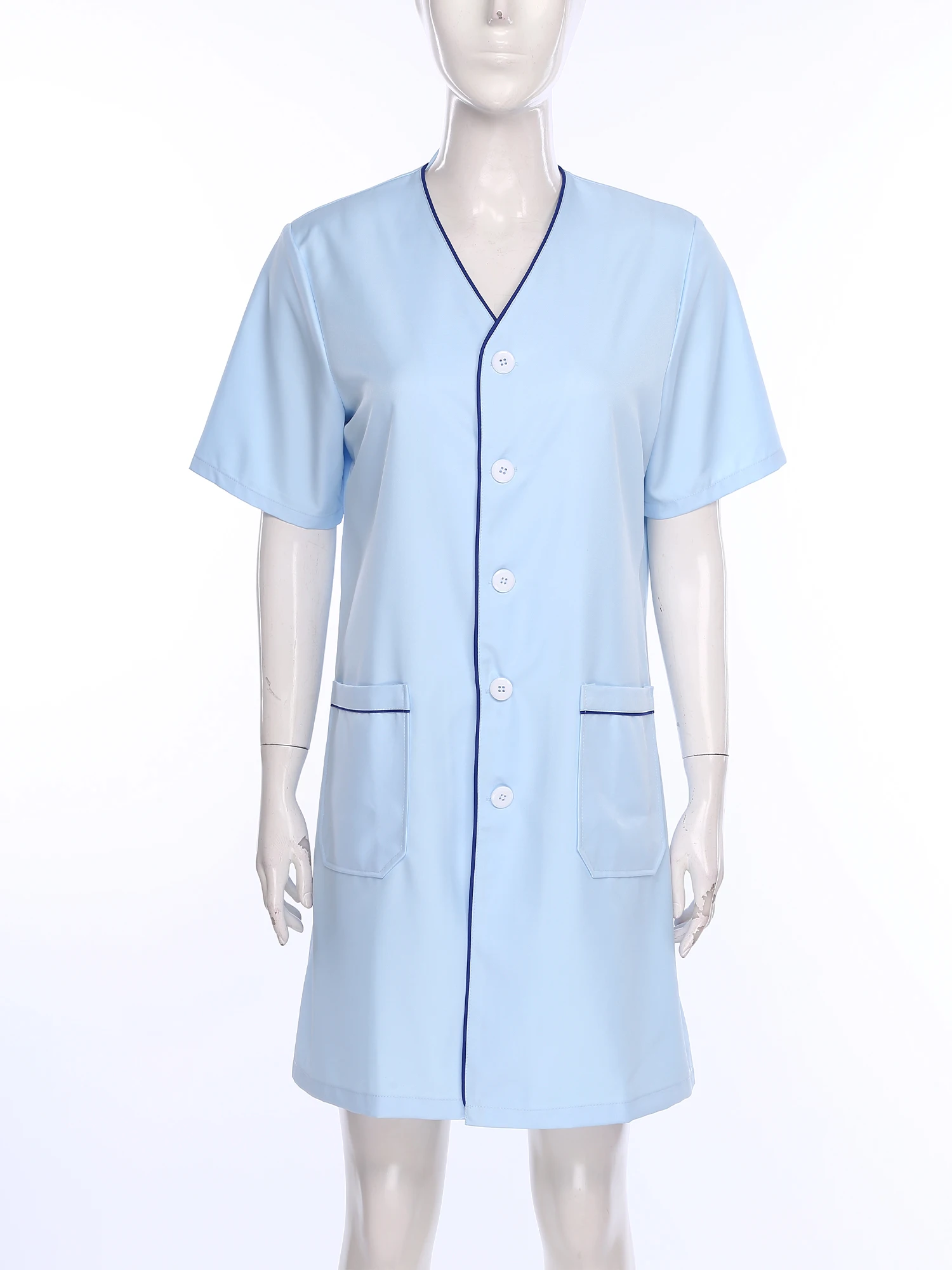 

Women Nurse Doctor Work Coat Dress Short Sleeve Pockets Lab Coat Beauty Salon Tattoo Artist Work Dress Nurse Cosplay Costume