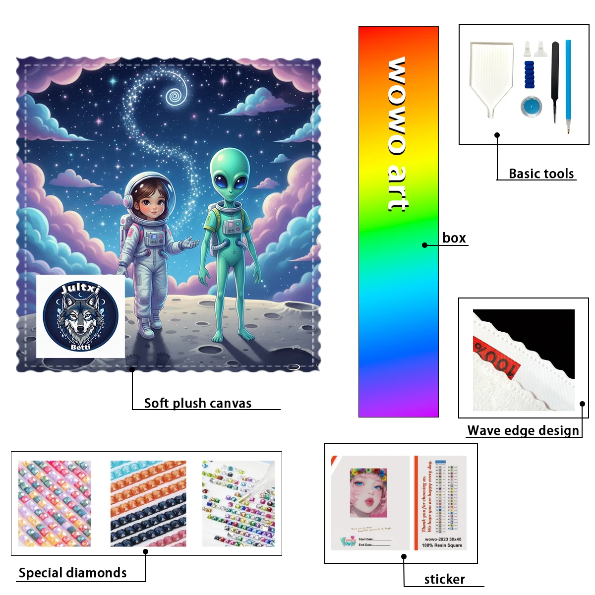 【Betti_ Diamond Art】Astronauts and aliens Crystal AB Rhinestone FD Rhinestone Perfect Resin Diamond