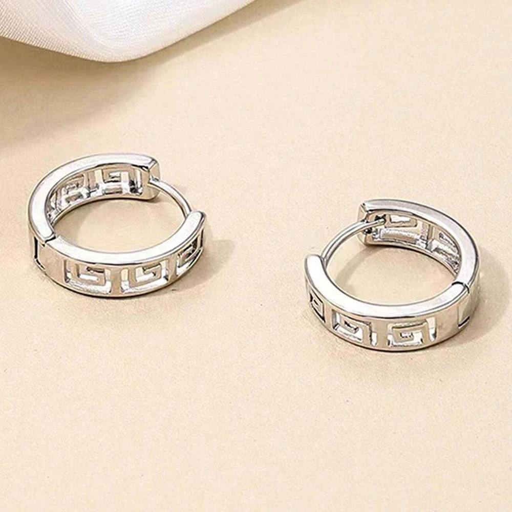 Gold Color Hallow out Small Hoop Earrings For Women Silver Color Metal Special Cut Out Geometric Pattern Women Earrings Jewelry