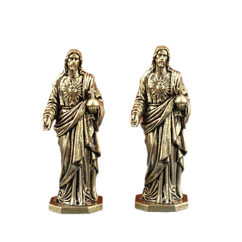 Mini Figura de Jesús en Latón, Virgen María, Decoración Católica, Utensilios de Iglesia, Cruz Decorativa