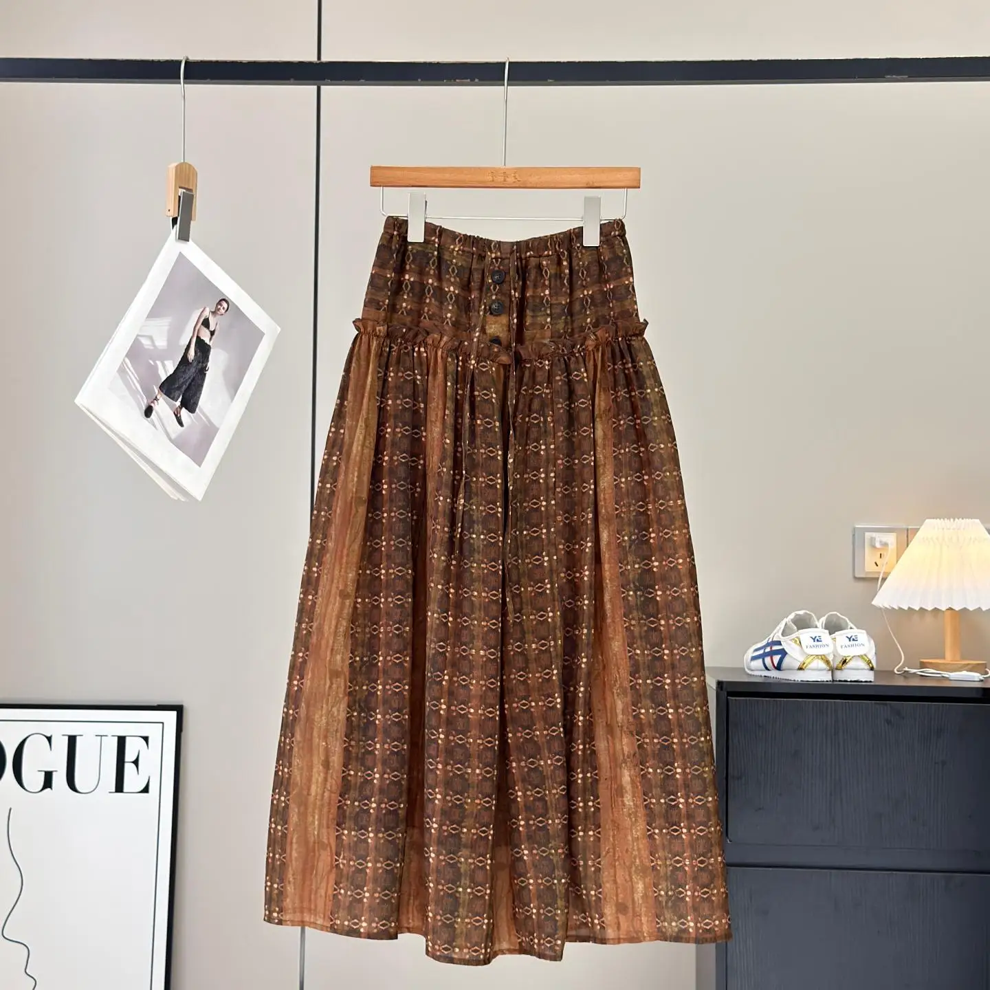 

Женская летняя юбка-трапеция с высокой талией из 100% льна, дышащая, свободного кроя, с принтом, модная