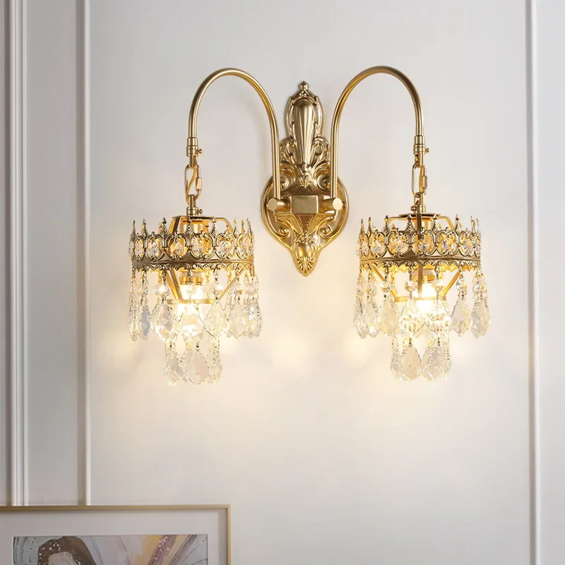 French classical villa bedside wall lamp court style American crystal bedroom study aisle stairs retro homestay lamp