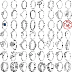 Nieuwe Veren Bloemen Clear Zirkoon Fonkelende Pantaro Charms Ring Vrouwen Europa 925 Sterling Zilver Originele Fijne Sieraden Groothandel