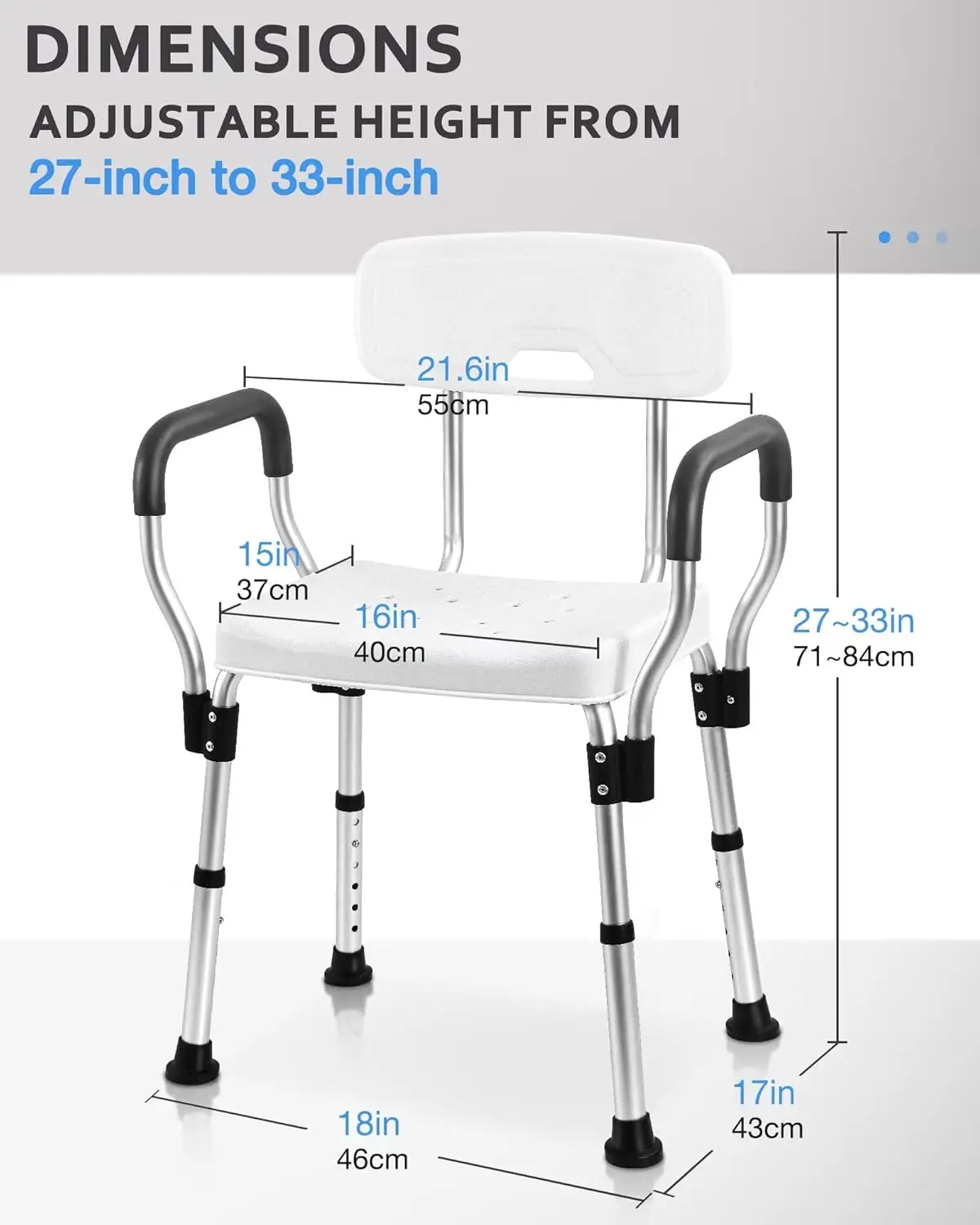 Shower Chair - Heavy Duty Shower Seat with Back for Bathtub with Arms for Handicap