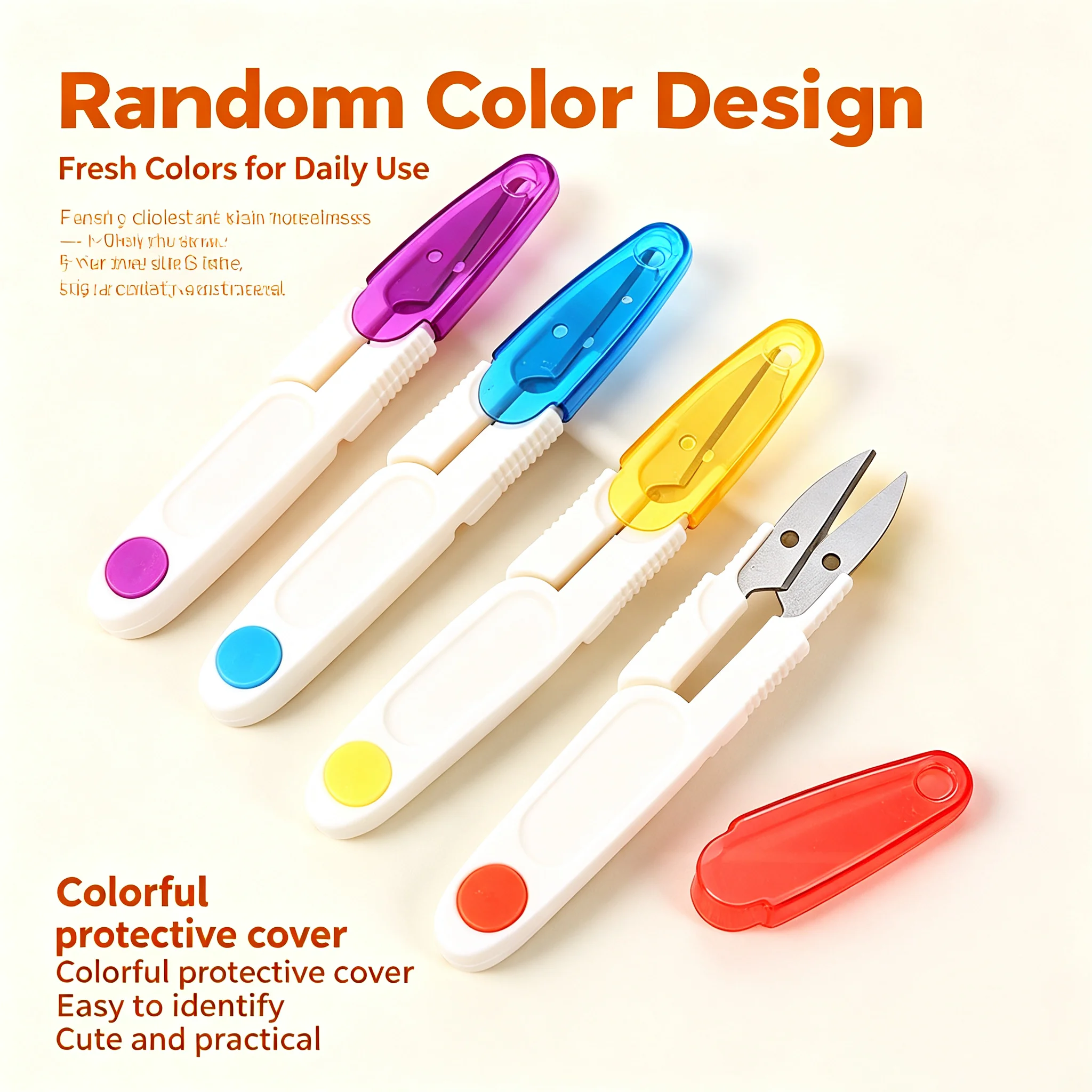 Household Portable U‑Shape Thread Snips, Removable Safety Cap, For Handcraft Thread Trimming, Lightweight Space‑saving
